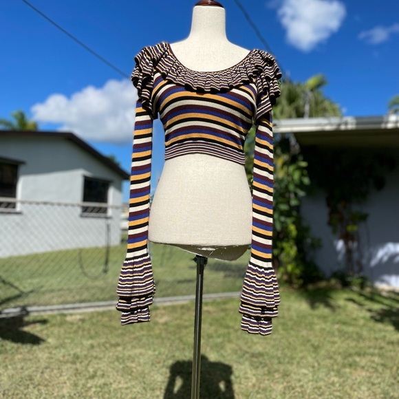Ronny Kobo Barah Multi Stripe Knit Ribbed Crop Top Size Small - Picture 4 of 9